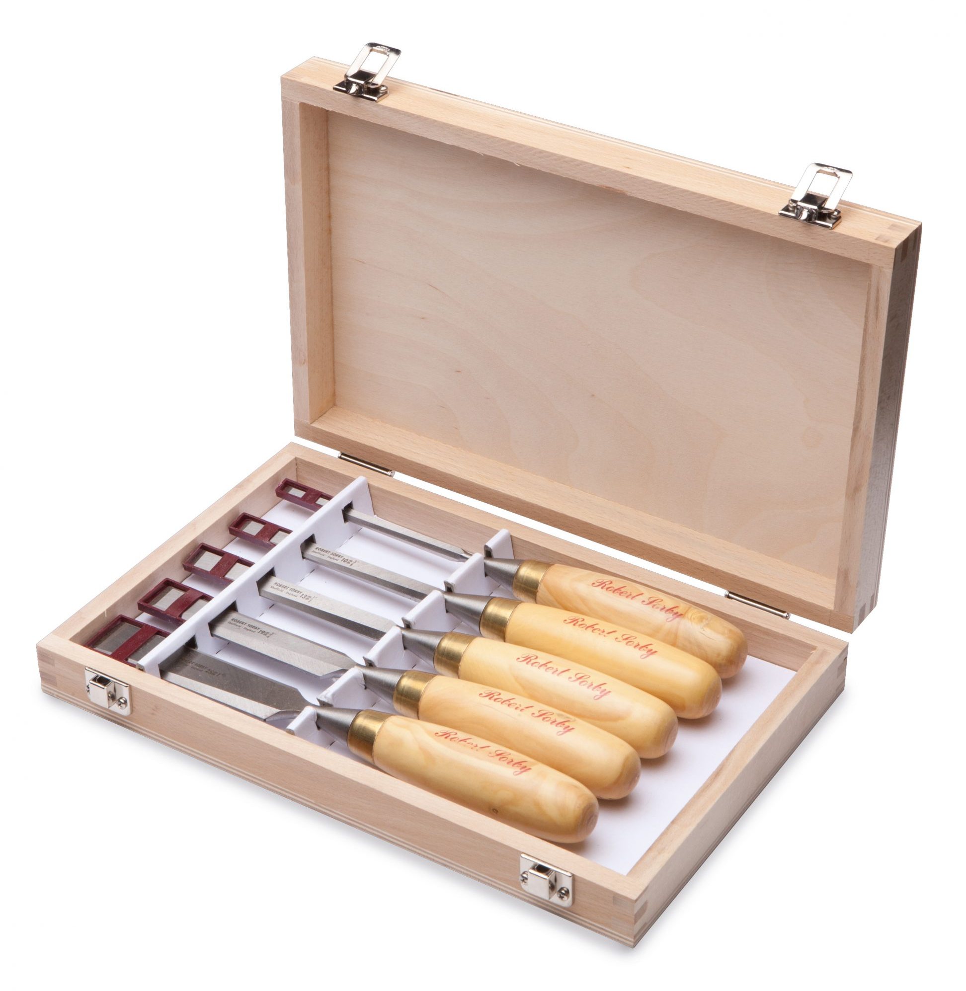 Robert Sorby Gilt Edge Chisels Wooden Box Boxwood Handle Set of 5
