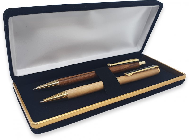 P13 - Double Velvet - Pen Box - Black with Pens