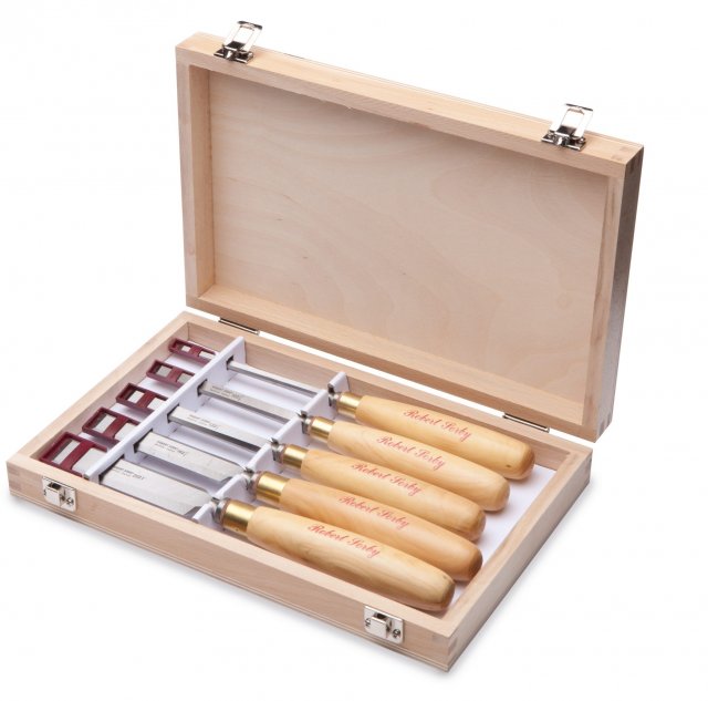 166DBS - Bevel Edge Chisels - Boxwood Handle - Wooden Box - Set of 5